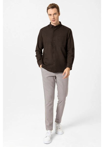 Bol Kesim Cepli Bej Düz Flanel Kışlık Erkek Gömlek modelleri