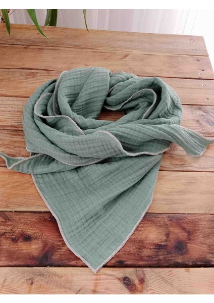 %100 Pamuk Muslin Boyun Fular - Atkı – Çağla Yeşil, 4 Kat Yumuşak Doku, Antialerjik Üçgen Form modelleri