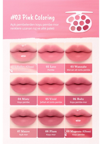 9 Renkli Ruj & Allık Paleti Dasıque Mood Painting Lip & Cheek Palette (#03 Pink Coloring) fiyatları