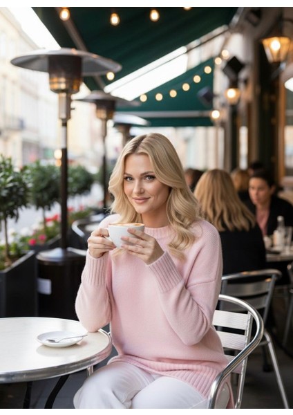 Basic Kadın Kazak Pembe Oversize