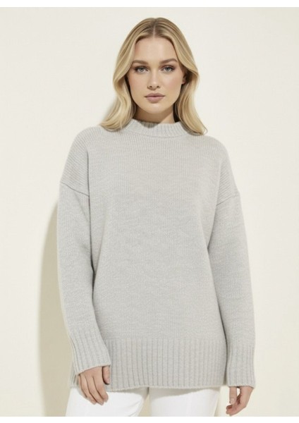 Basic Kadın Kazak Gri Oversize