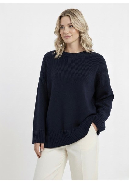 Basic Kadın Kazak Lacivert Oversize fiyatları