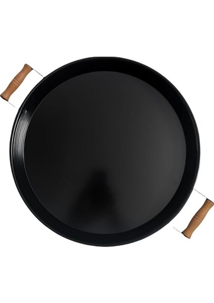 37CM Ahşap Kulplu Siyah Metal Tepsi Yuvarlak Tepsi Çay Sunum Tepsisi fiyatları