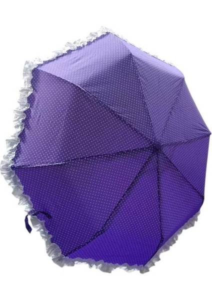 TK-3665 Katlanır Otomatik Şemsiye 8 Telli Desenli Fırfırlı