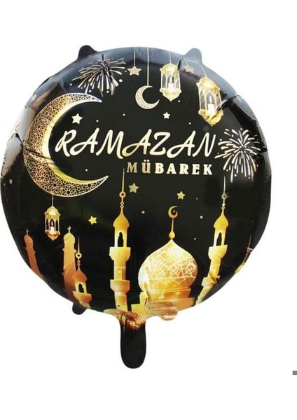 18 Inc Yuvarlak Ramazan Mubarek Siyah Folyo Balon