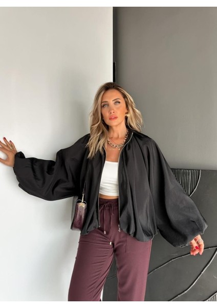 Egzotik Kadın Beli & Manşeti Büzgü Detaylı Mat Saten Kumaş Premiım Bomber Mont fiyatları