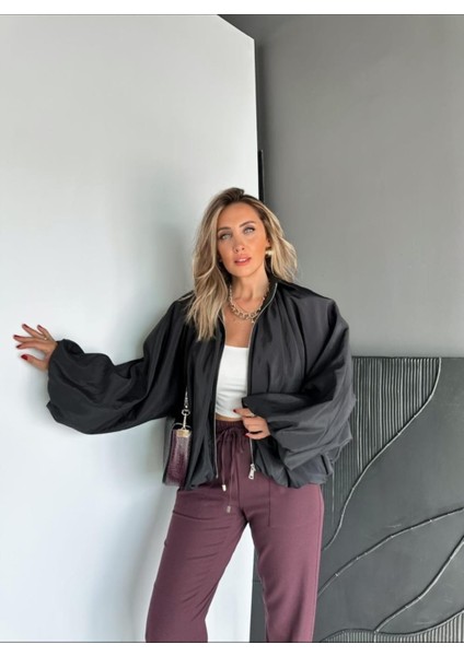 Egzotik Kadın Beli & Manşeti Büzgü Detaylı Mat Saten Kumaş Premiım Bomber Mont fırsatları