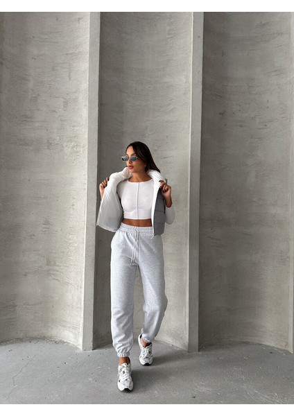 Gri Pitikare Desen Elyaflı Şişme Şık Premium Luxury Trend Özel Tasarım Kadın Yelek modelleri