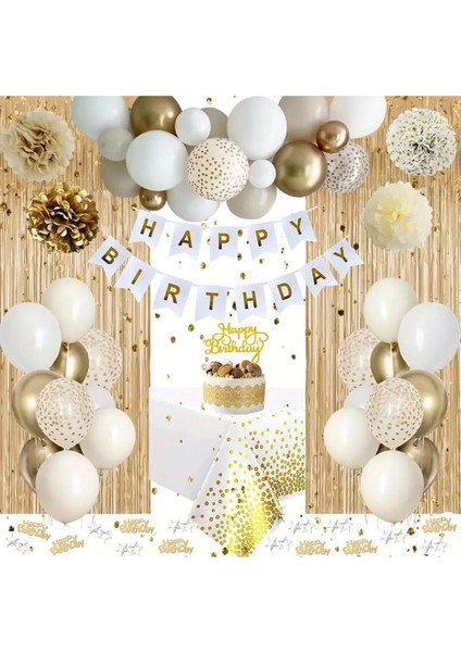 Bej Rengi Happy Bırthday Folyo Balon Set modelleri