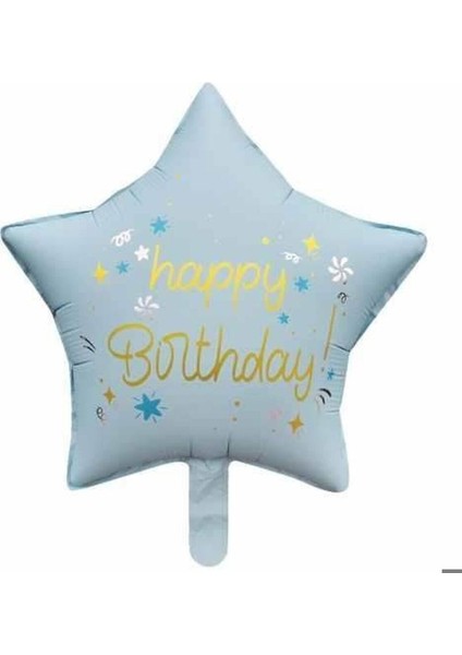 18 Inc Yıldız Happy Birthday Mavi Folyo Balon