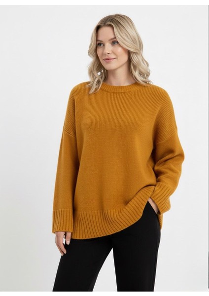 Basic Kadın Kazak Hardal Oversize