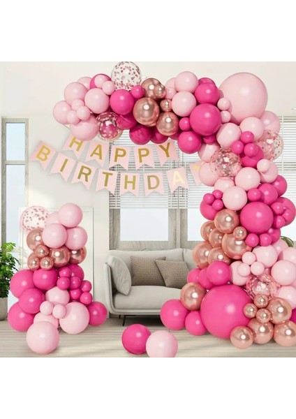 99 Parça Pastel Pembe ve Gül Altın Balon Çeşitleri: Doğum Günü Partiler Için Mükemmel modelleri