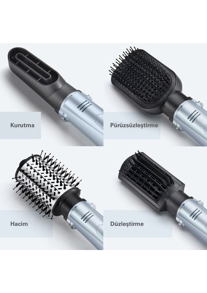 Hava Üflemeli Saç Şekillendirici Set, 1000W, 4 Başlık, Hydro-Fusion Serisi