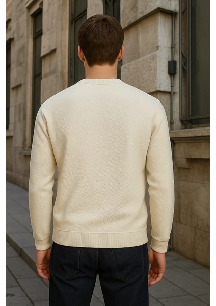 Erkek Bisiklet Yaka Salaş Kışlık Bol Krem Sweatshirt fiyatları