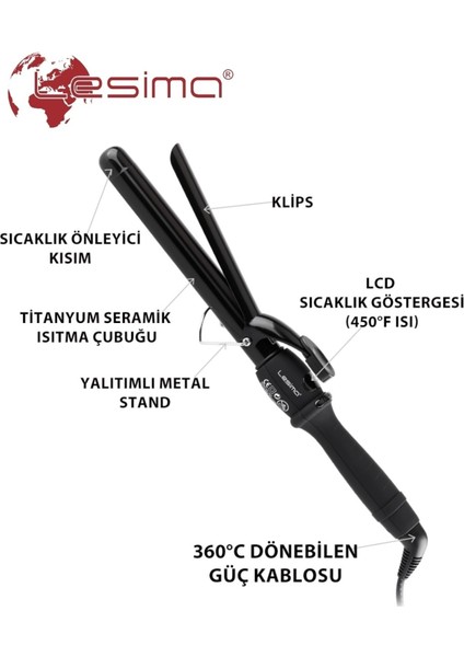 Yüksek Isı Ayarlı 9mm Profesyonel Saç Maşası, Şık Siyah Renk Seçeneği