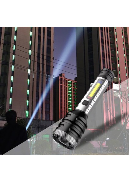 5W Cob ve LED Şarj Edilebilir El Feneri - Siyah (5051)