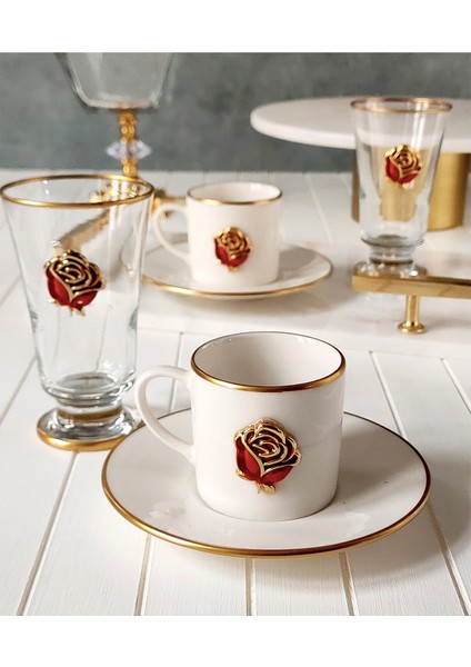Love Roses 2 Kişilik Dekorlu Kadehli 6 Parça Kahve Fincan Takımı fiyatları