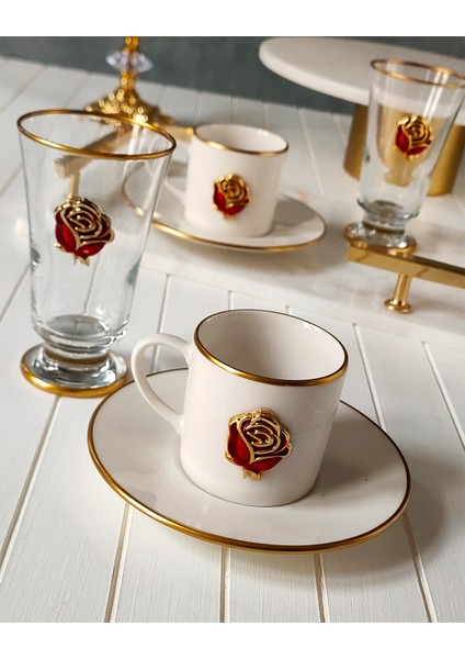 Love Roses 2 Kişilik Dekorlu Kadehli 6 Parça Kahve Fincan Takımı modelleri