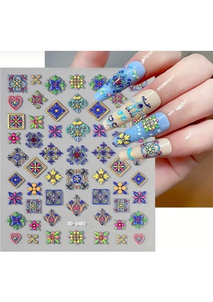 Kabartmalı Bohem Tırnak Süsleme Stickerı 0485 Nail Art Süslemeleri