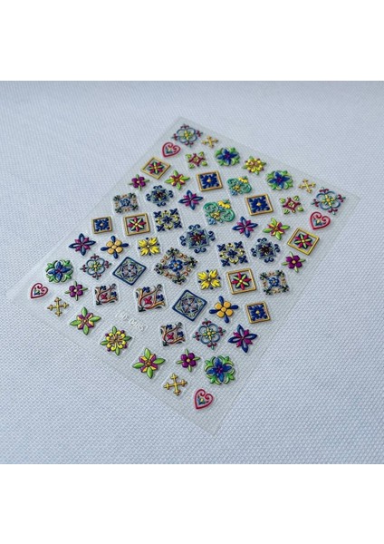 Kabartmalı Bohem Tırnak Süsleme Stickerı 0485 Nail Art Süslemeleri modelleri