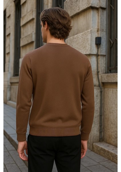 Erkek Bisiklet Yaka Salaş Kışlık Kahve Sweatshirt fiyatları