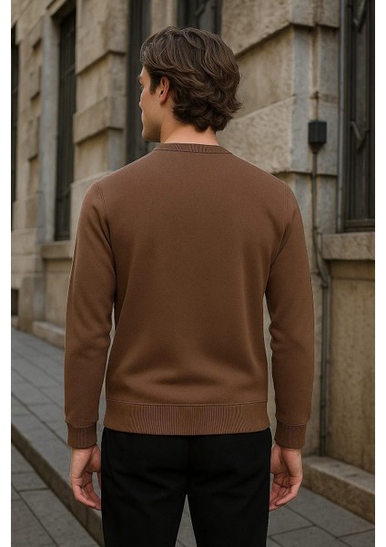 Erkek Bisiklet Yaka Salaş Kışlık Kahve Sweatshirt indirimleri