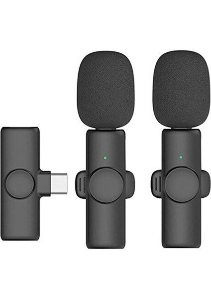 Kablosuz Yaka Mikrofonu Typ-C 2 Li Mini Mikrofon