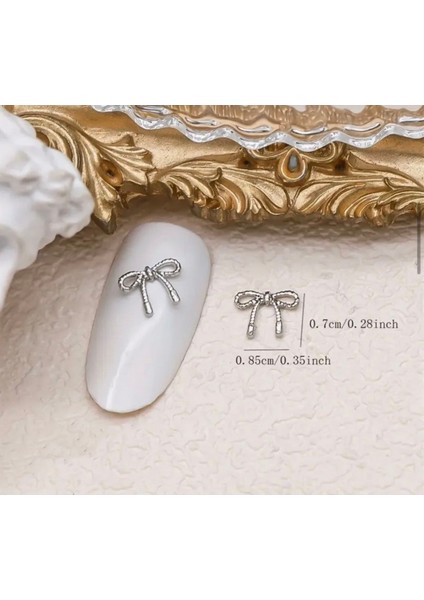 10 Adet Gümüş Taşlı Kurdele Tırnak Süsü Nail Art Süslemeleri fiyatları