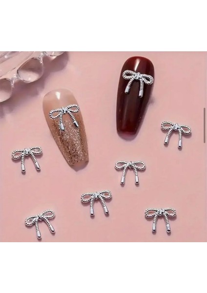 10 Adet Gümüş Taşlı Kurdele Tırnak Süsü Nail Art Süslemeleri modelleri