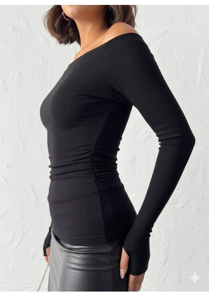 Yanları Büzgülü Modal Bluz Parmak Geçirme Detaylı