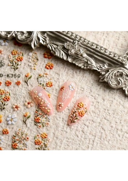 5d Kabartmalı Kahve Tonlu Çiçekler Tırnak Süsleme Stickerı Nail Art Süslemeleri fiyatları