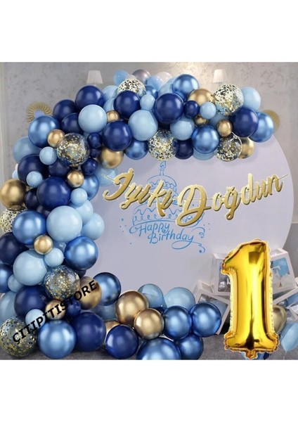 Çıtıpıtıstore Lacivert Balonlar Garland Kiti Altın Konfeti 1 Yaş Iyiki Doğdun fiyatları