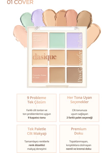 Kremsi Dokuya Sahip, Çok Amaçlı Kullanıma Uygun Kapatıcı Paleti Dasıque Pro Concealer Palette (#01 Cover) fiyatları