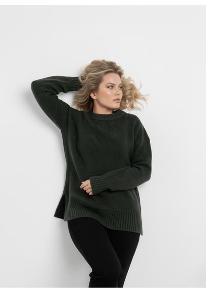 Basic Kadın Kazak Koyu Yeşil Oversize fiyatları