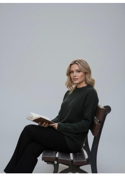 Basic Kadın Kazak Koyu Yeşil Oversize modelleri