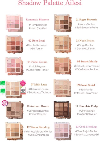 Mat ve Işıltılı Renk Seçenekleri Sunan Far Paleti Dasıque Shadow Palette (#romantic Blossom) indirimleri