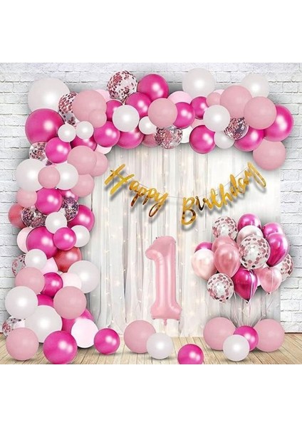 Fuşaya Pembe Doğum Günü Balon Seti