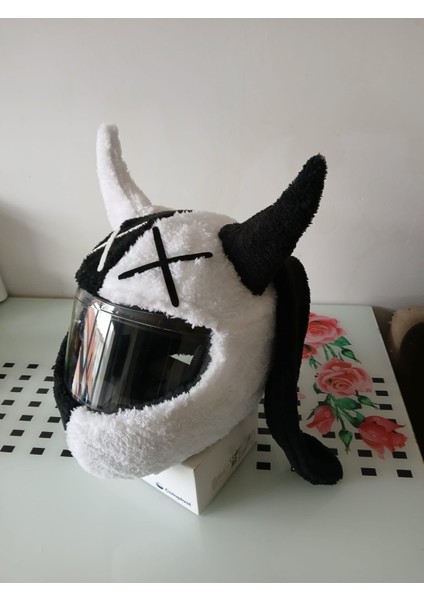 Peluş Kask Kılıfı Şeytan Çift Renkli Motosiklet Kask Aksesuarı fırsatları