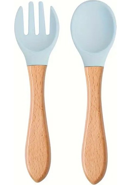 Doğal Ahşap & Yumuşak Silikon Uçlu Bebek Mama Seti