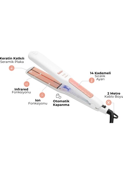 Infrared ve Iyon Teknolojili, Parlak ve Pürüzsüz Saçlar Için Saç Düzleştirici
