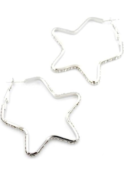 Taşlı Yıldız Halka Küpe - Gümüş