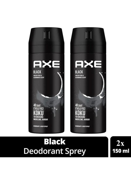 2 Adet Axe Erkek Deodorant & Bodyspray Black 48 Saat Etkileyici Koku Vücut Spreyi 150 ml