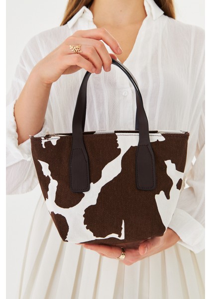 Besti Kahverengi Cow Print Uzun Askılı Çapraz Çanta