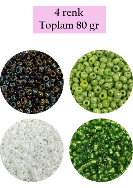 Dökme Cam Kum Boncuk (8/0) 3 mm - 4 Renk - Toplam 80 Gram - BNC418