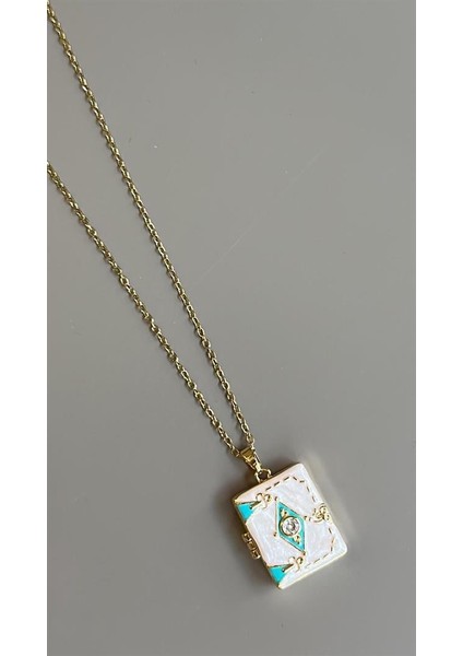 Etnik Desen Kapaklı Kolye - Beyaz