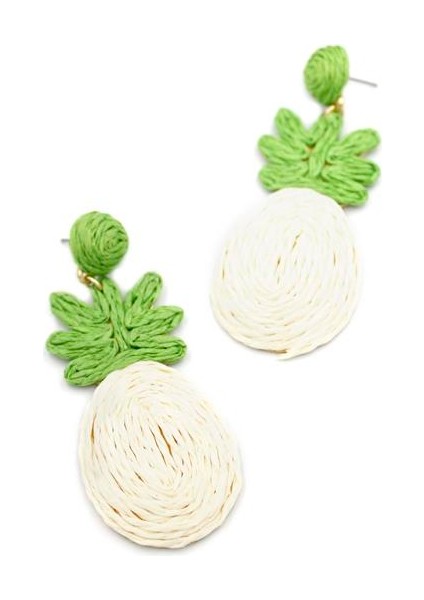 Ananas Hasır Küpe - Beyaz