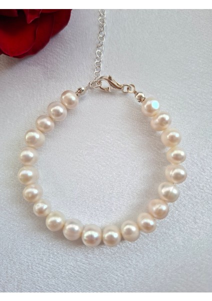 Beyaz Barok Inci 925 Ayar Gümüş Aparatlı Bileklik 8 mm modelleri