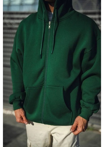 Oversize Tam Fermuarlı Uzun Kol Hırka Siyah-Haki Rahatlıkve Konfor Sunar modelleri