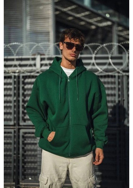 Oversize Tam Fermuarlı Uzun Kol Hırka Siyah-Haki Rahatlıkve Konfor Sunar fiyatları