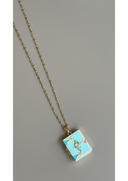 Etnik Desen Kapaklı Kolye - Mavi